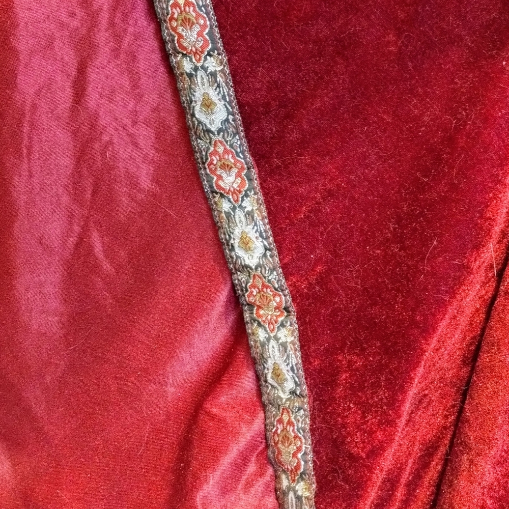 Red Cape with Hood & Ribbon Edging Floor Length (NO Front Tie) Velour Fantasy